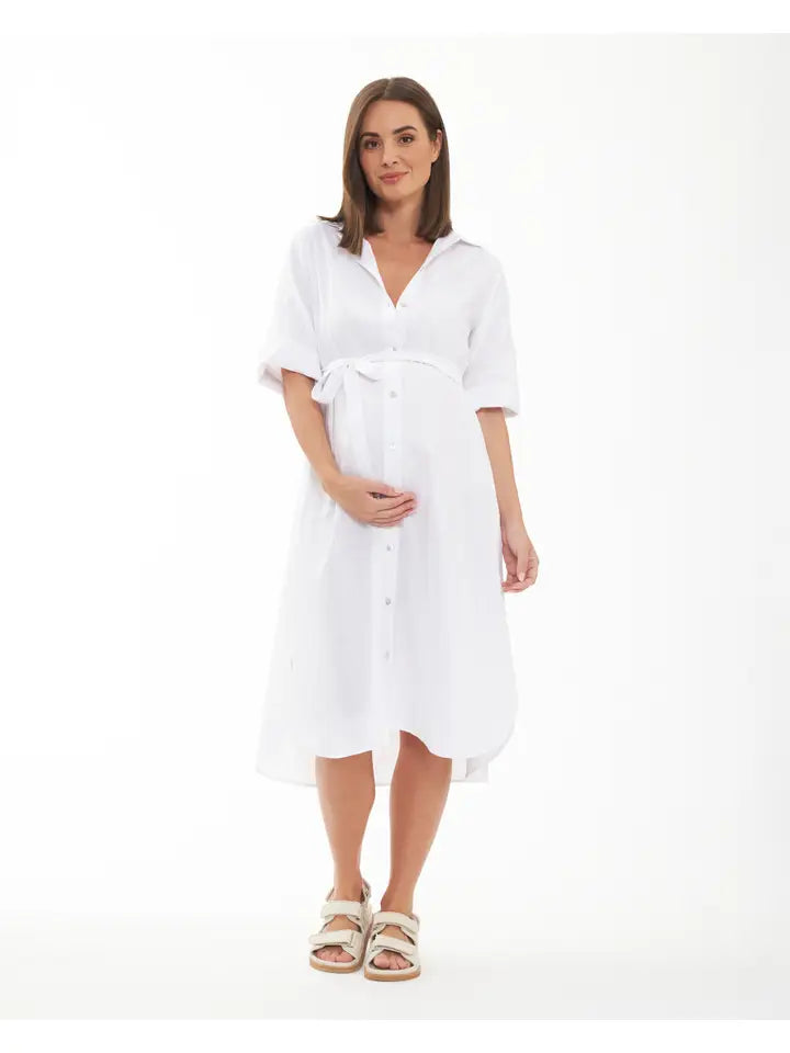 Molly Linen Shirt Dress White