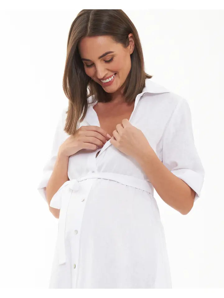 Molly Linen Shirt Dress White