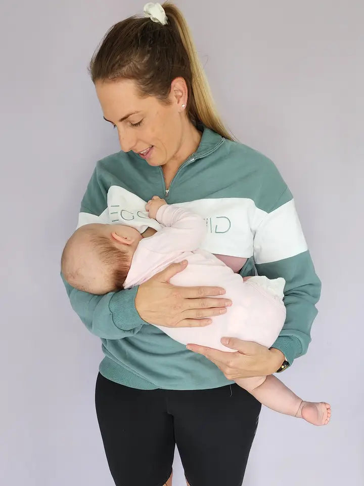 Breastfeeding Panel Sweatshirt Teal & white