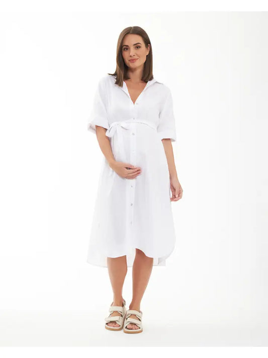 Molly Linen Shirt Dress White